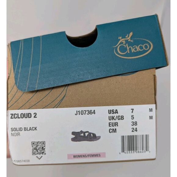 Chaco Womens Sz 7 Z Cloud 2 Sandals in Solid Black w/Box Gorpcore - Picture 9 of 9